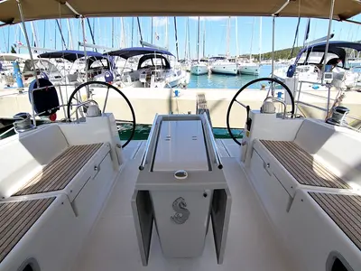 Cockpit of Golden Dreams, a Beneteau Oceanis 45 sailboat at Općina Sukošan, Croatia