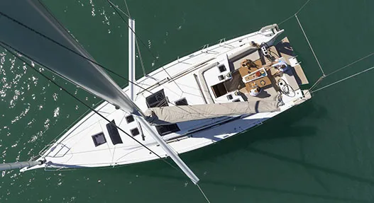 Exterior view of Trinity, a Dufour 430 sailboat at Athens, Greece