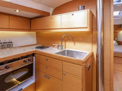 Galley of Trinity, a Dufour 430 sailboat at Athens, Greece