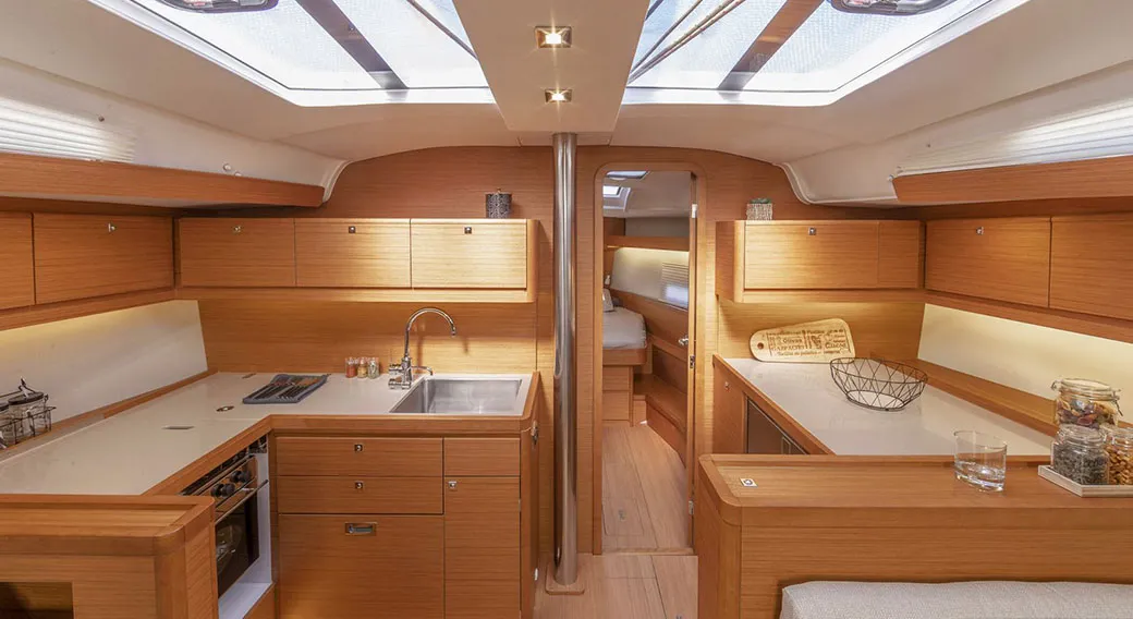 Galley of Trinity, a Dufour 430 sailboat at Athens, Greece