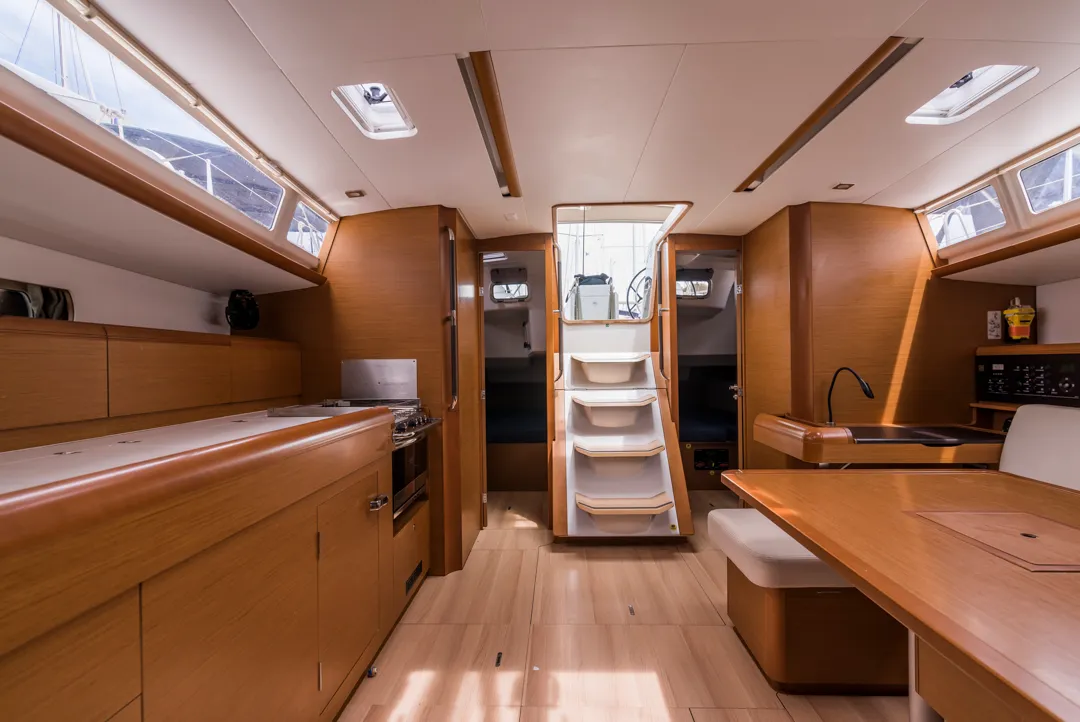 Salon of Odysseus, a Jeanneau Sun Odyssey 479 sailboat at Athens, Greece