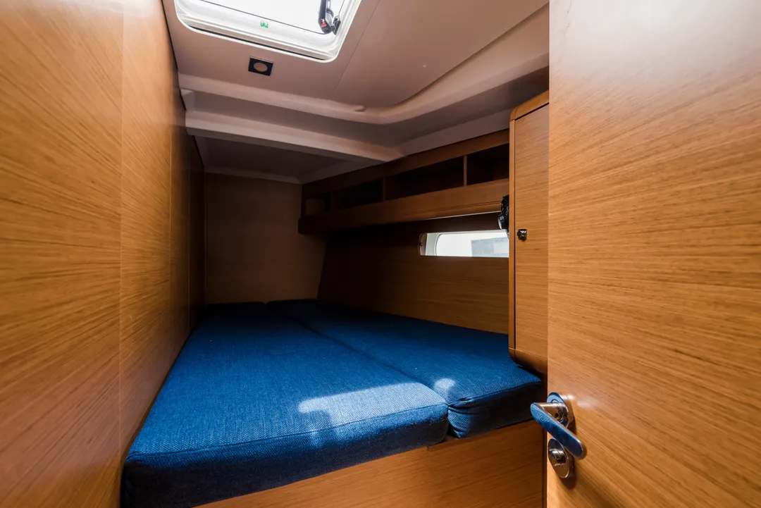 Cabin on Odysseus, a Jeanneau Sun Odyssey 479 sailboat at Athens, Greece
