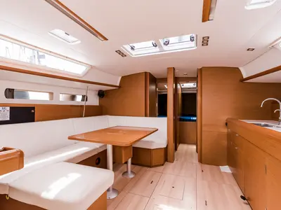 Salon of Odysseus, a Jeanneau Sun Odyssey 479 sailboat at Athens, Greece