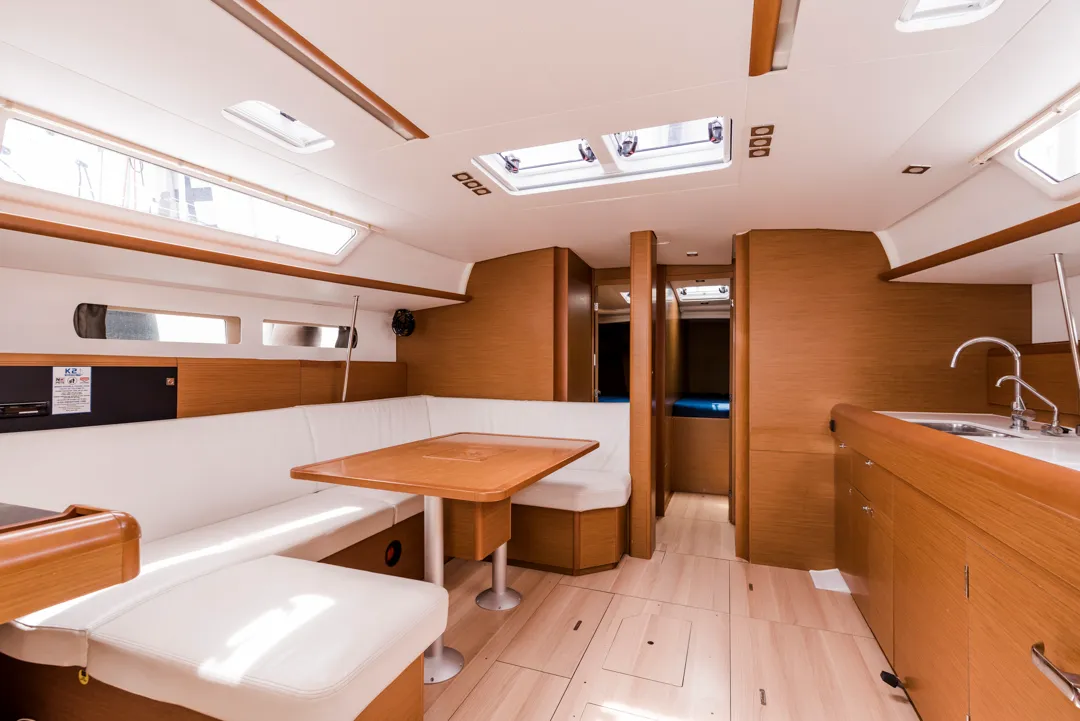 Salon of Odysseus, a Jeanneau Sun Odyssey 479 sailboat at Athens, Greece
