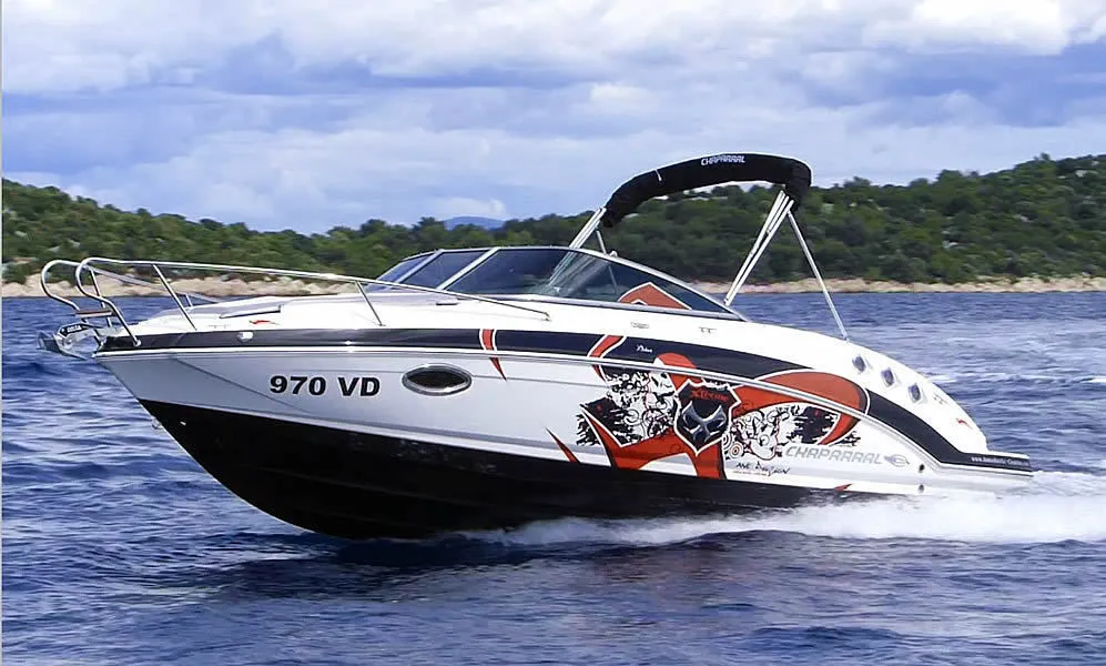 Exterior view of Triple X, a Chaparral 225 SSi Cuddy motorboat at Tribunj, Croatia