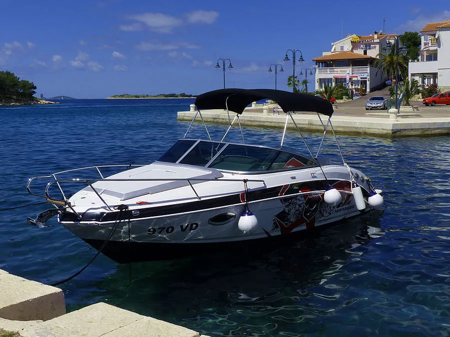 Deck of Triple X, a Chaparral 225 SSi Cuddy motorboat at Tribunj, Croatia