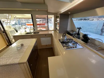 Galley of Lamela, a Fountaine Pajot Saba 50 catamaran at Municipal Unit of Lefkada, Greece