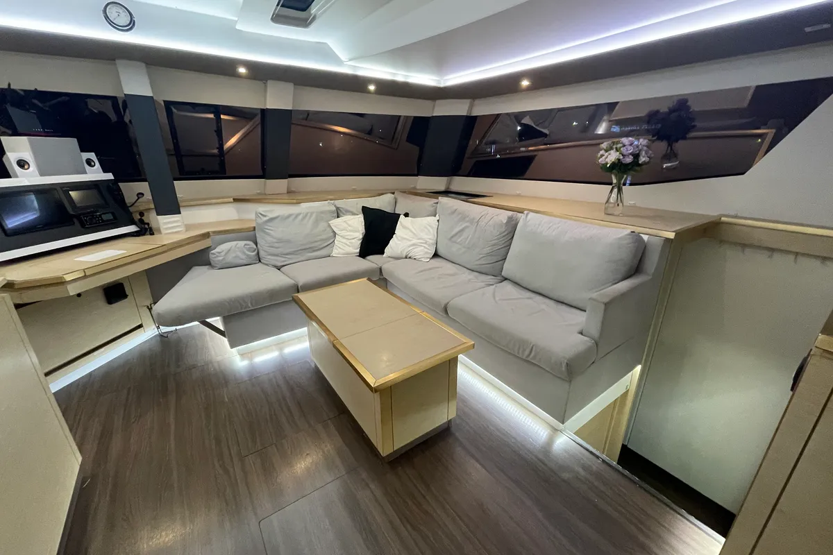 Salon of Lamela, a Fountaine Pajot Saba 50 catamaran at Municipal Unit of Lefkada, Greece