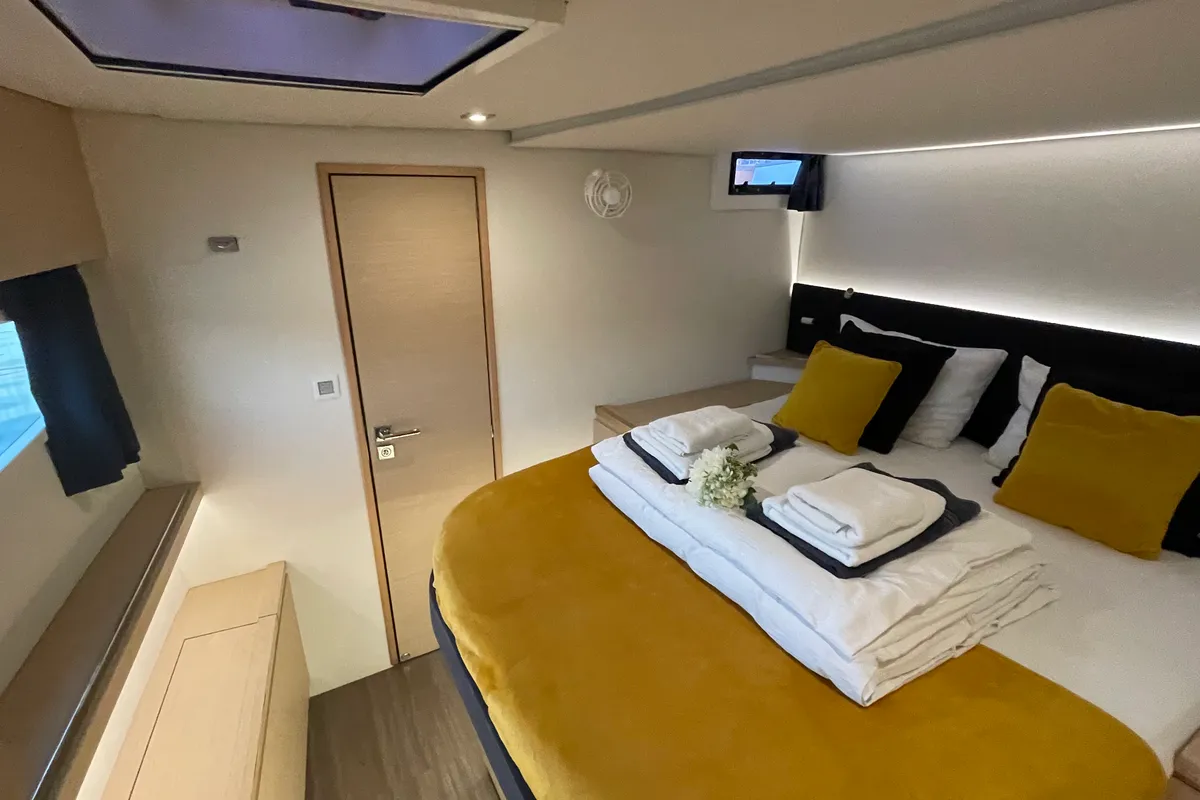 Cabin on Lamela, a Fountaine Pajot Saba 50 catamaran at Municipal Unit of Lefkada, Greece