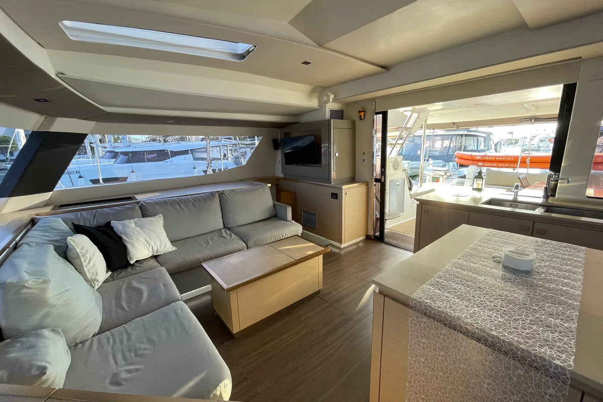 Salon of Lamela, a Fountaine Pajot Saba 50 catamaran at Municipal Unit of Lefkada, Greece