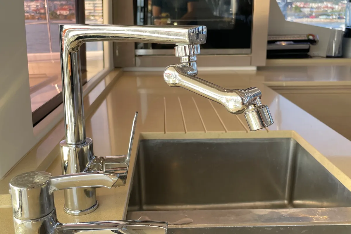 Galley of Lamela, a Fountaine Pajot Saba 50 catamaran at Municipal Unit of Lefkada, Greece