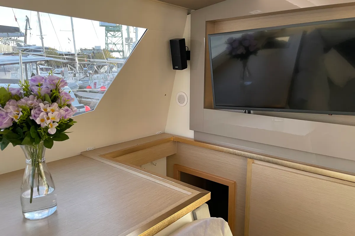 Salon of Lamela, a Fountaine Pajot Saba 50 catamaran at Municipal Unit of Lefkada, Greece