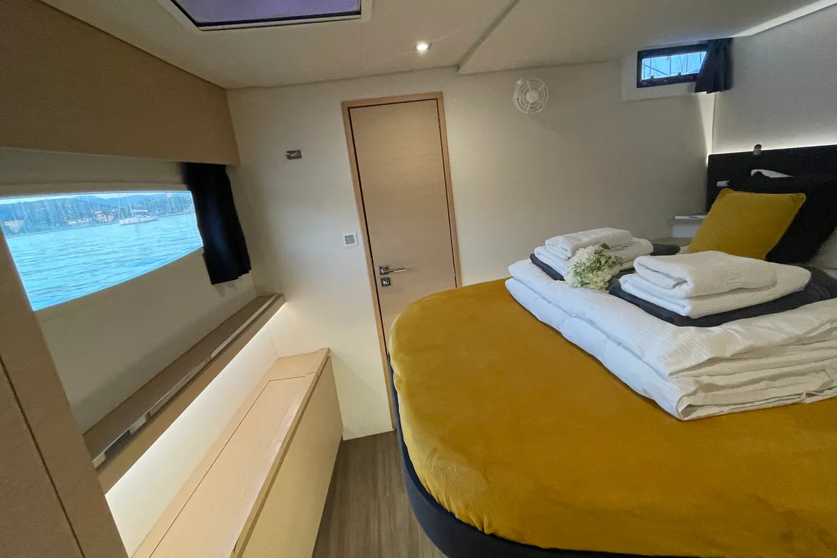 Cabin on Lamela, a Fountaine Pajot Saba 50 catamaran at Municipal Unit of Lefkada, Greece