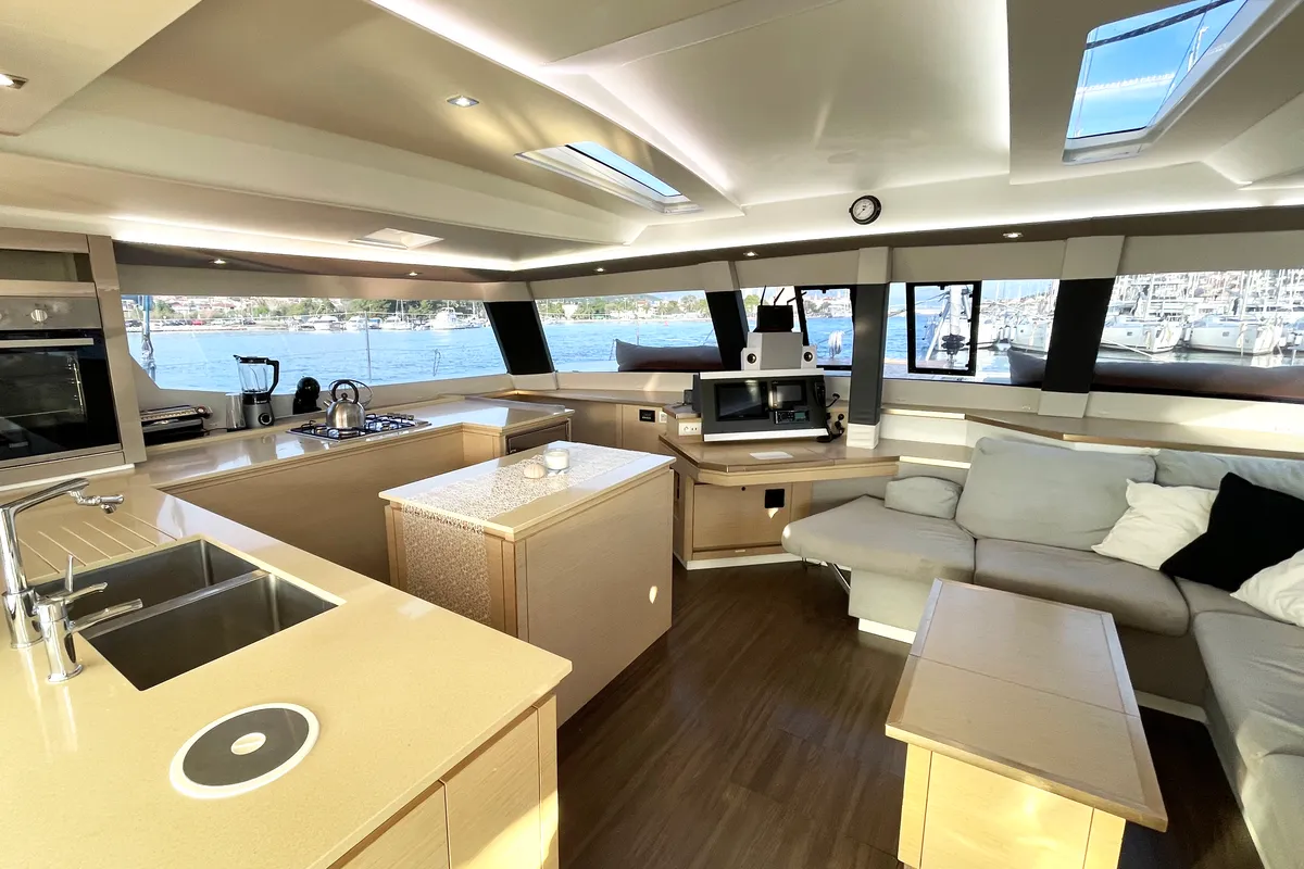 Salon of Lamela, a Fountaine Pajot Saba 50 catamaran at Municipal Unit of Lefkada, Greece