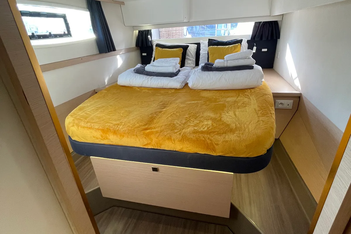 Cabin on Lamela, a Fountaine Pajot Saba 50 catamaran at Municipal Unit of Lefkada, Greece