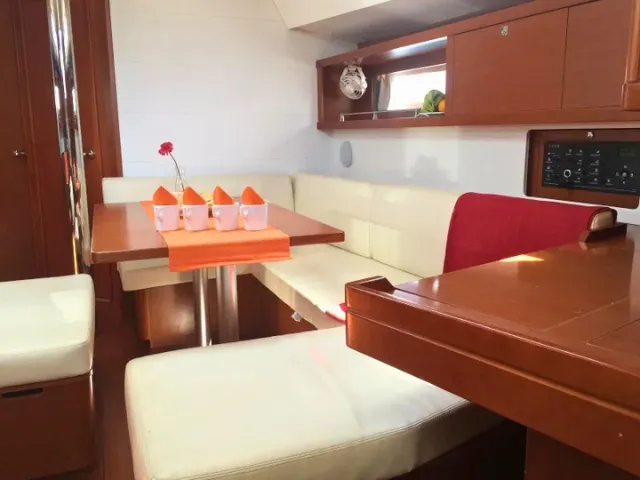 Salon of Naya, a Beneteau Oceanis 45 sailboat at Parikia, Greece