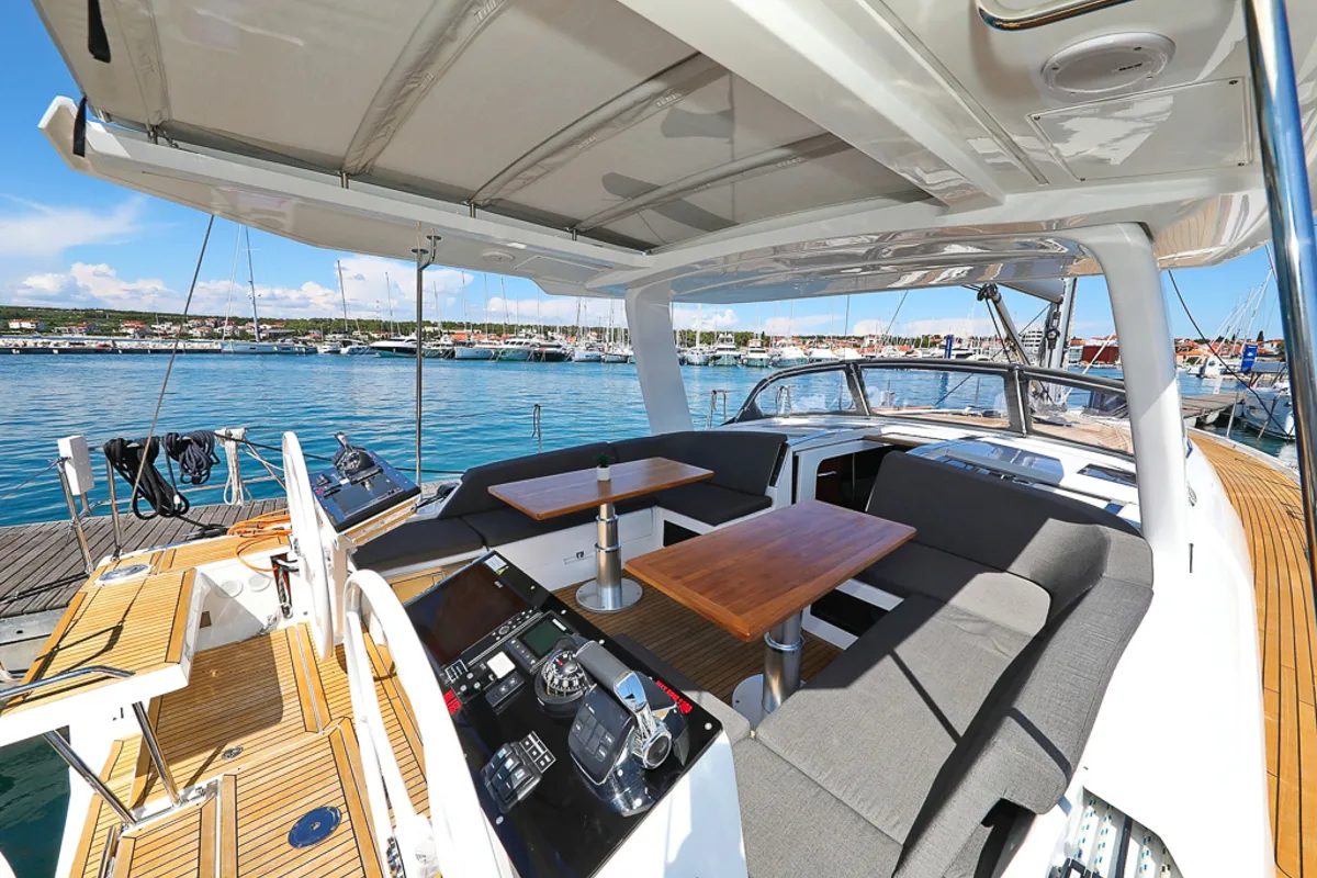 Deck of I'm Alone, a Hanse 460 sailboat at Pirovac, Croatia