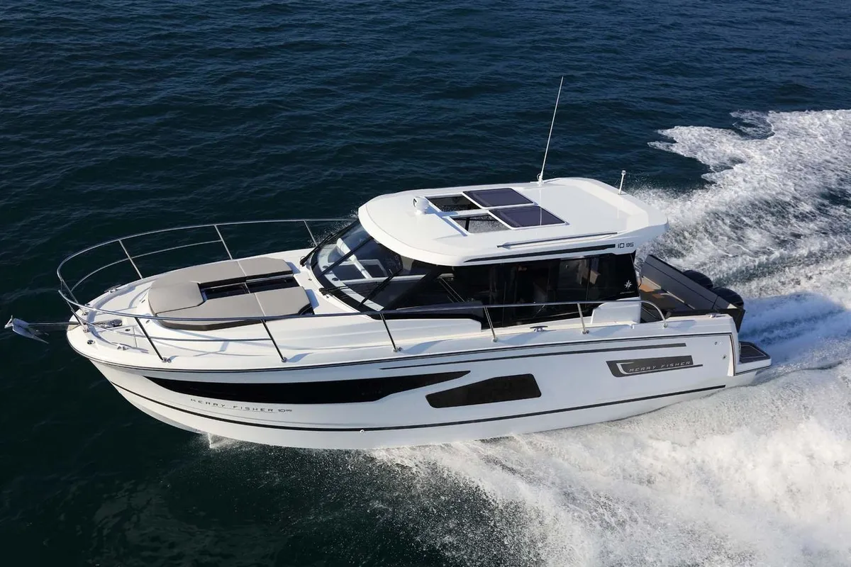Exterior view of Talos, a Jeanneau Merry Fisher 1095 motorboat at Grad Biograd na Moru, Croatia
