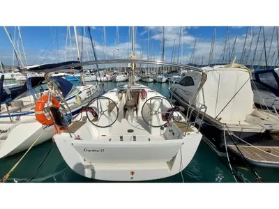 Cockpit of Caprice 2, a Dufour 335 Grand Large sailboat at Rosignano Solvay, Italy