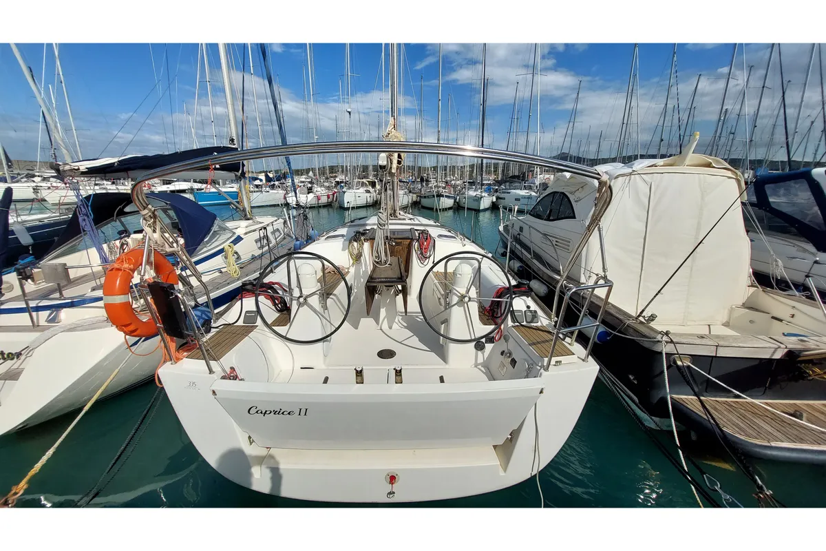 Cockpit of Caprice 2, a Dufour 335 Grand Large sailboat at Rosignano Solvay, Italy