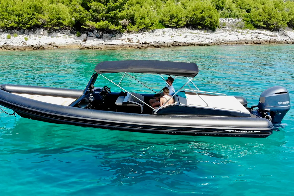 Exterior view of Kanula d.o.o. Lolivul 9, a RIB at Trogir, Croatia