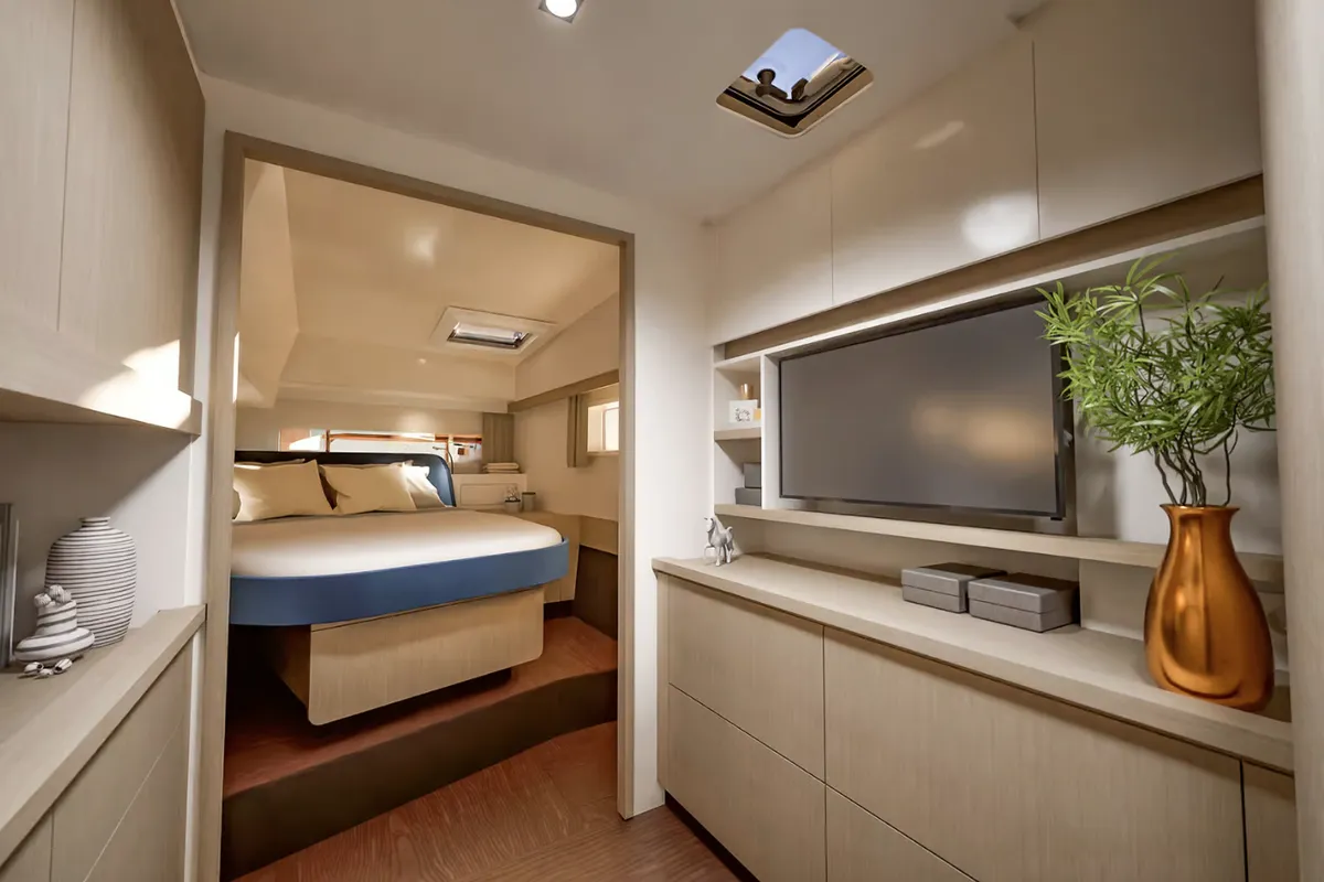 Cabin on Keep It Movin', a Fountaine Pajot FP 41 Maesto 3 catamaran at Road Town, British Virgin Islands