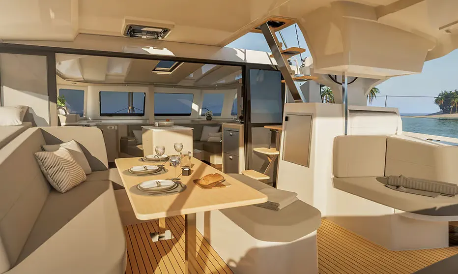 Deck of Keep It Movin', a Fountaine Pajot FP 41 Maesto 3 catamaran at Road Town, British Virgin Islands