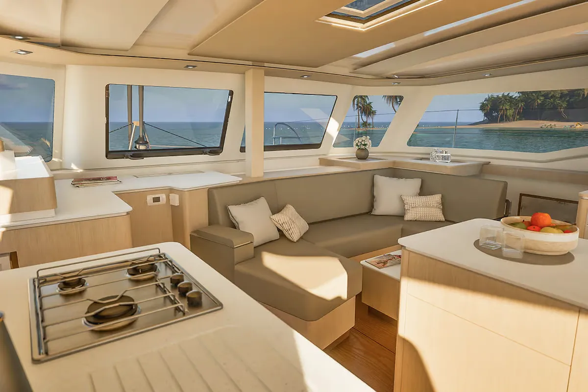 Salon of Keep It Movin', a Fountaine Pajot FP 41 Maesto 3 catamaran at Road Town, British Virgin Islands