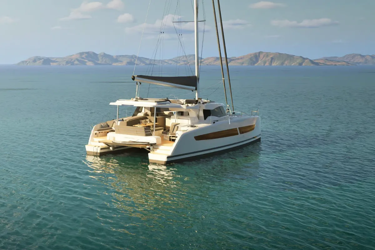 Exterior view of Keep It Movin', a Fountaine Pajot FP 41 Maesto 3 catamaran at Road Town, British Virgin Islands