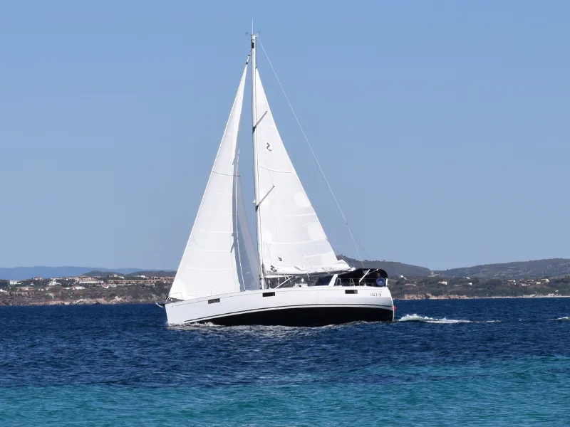 Exterior view of Allegra, a Beneteau Oceanis 48 sailboat at Cagliari, Italy