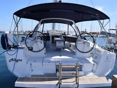 Deck of Allegra, a Beneteau Oceanis 48 sailboat at Cagliari, Italy