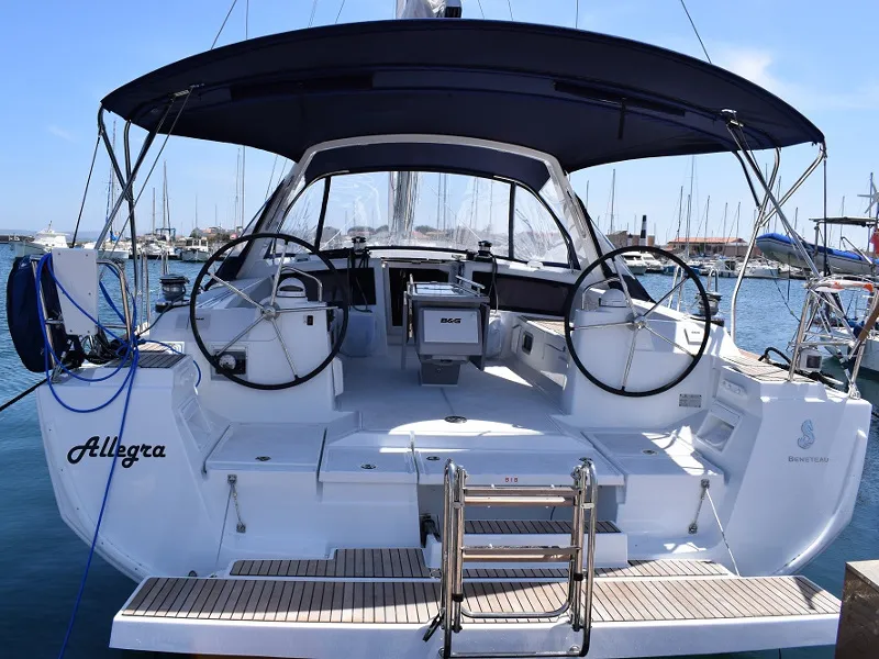 Deck of Allegra, a Beneteau Oceanis 48 sailboat at Cagliari, Italy