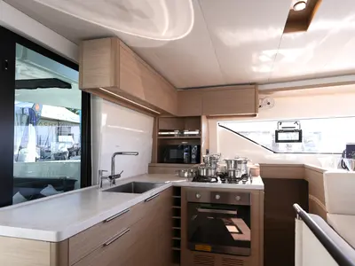 Galley of Lady G, a Lagoon 51 catamaran at Salerno, Italy