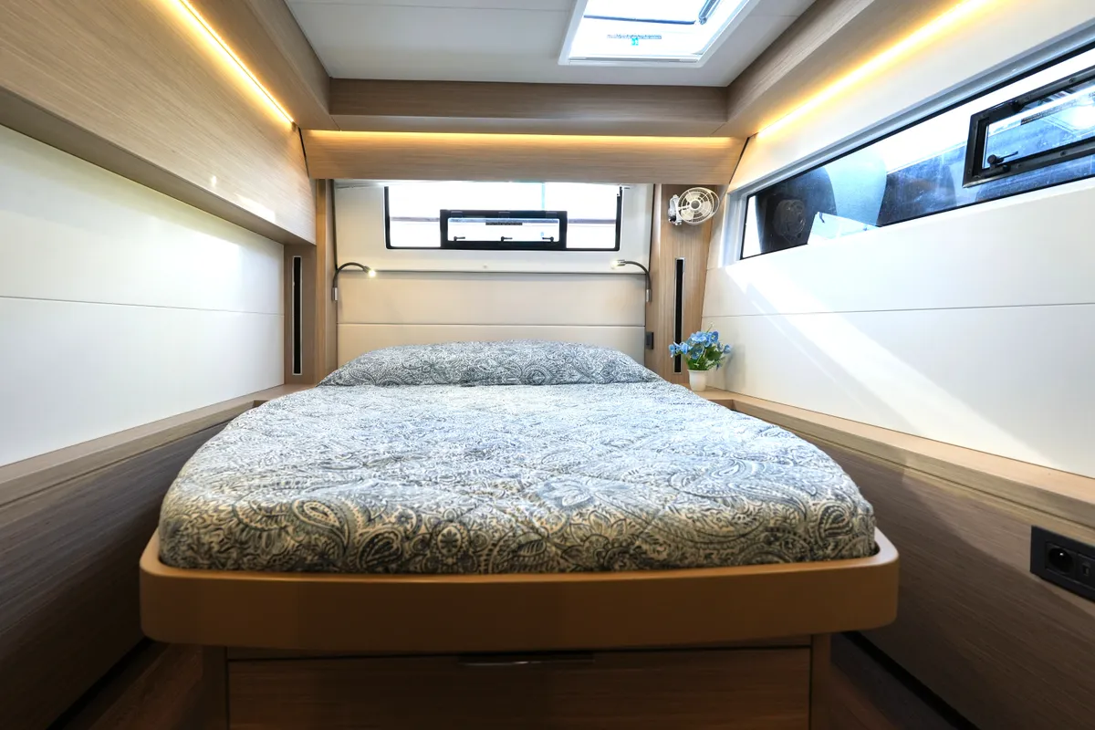 Cabin on Lady G, a Lagoon 51 catamaran at Salerno, Italy
