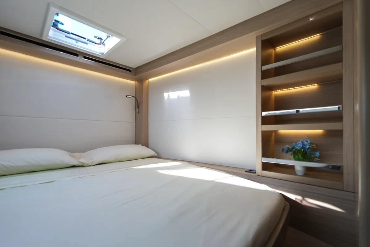 Cabin on Lady G, a Lagoon 51 catamaran at Salerno, Italy
