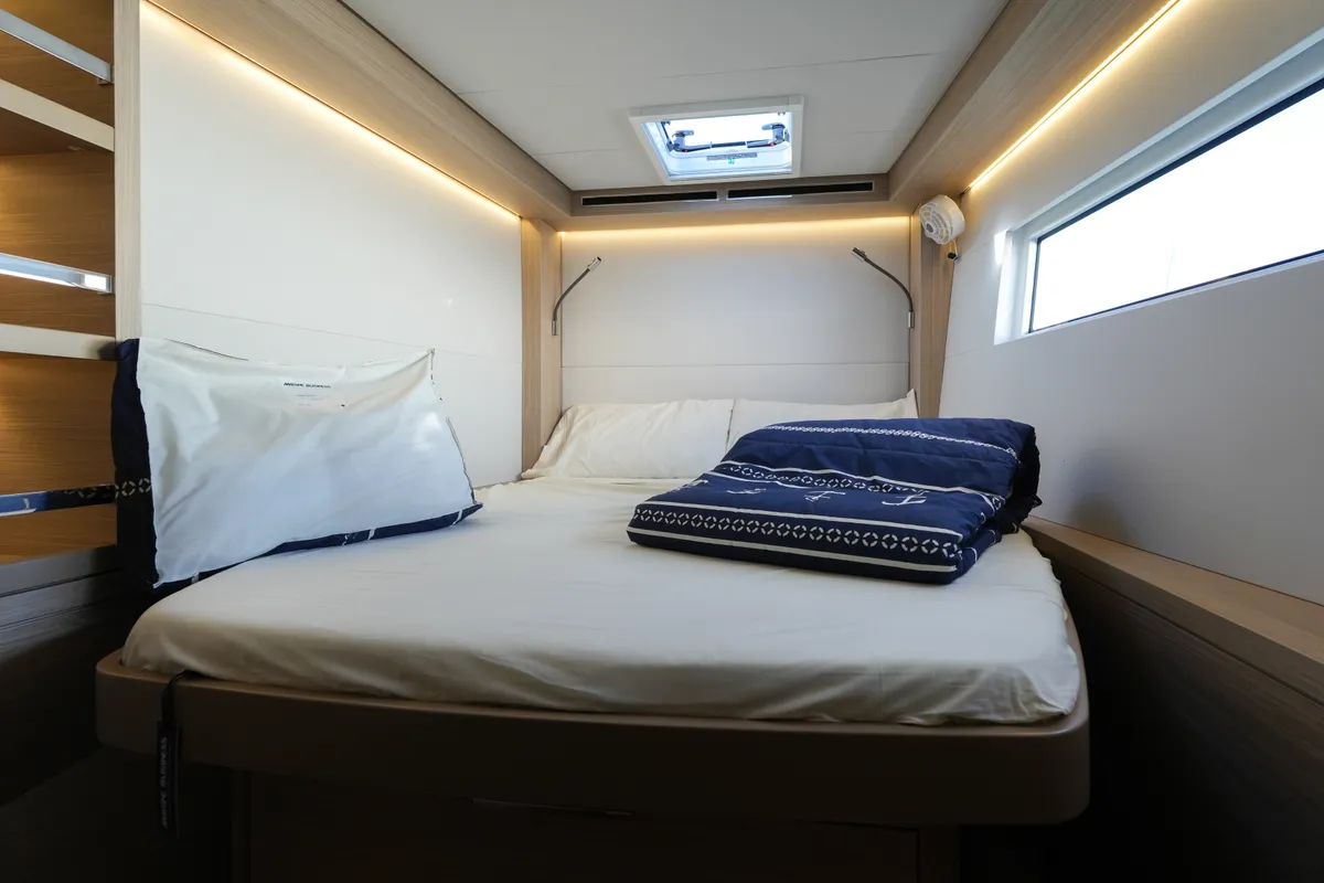 Cabin on Lady G, a Lagoon 51 catamaran at Salerno, Italy