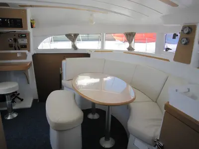 Salon of ThunderCat, a Lagoon 380 catamaran at Lavreotiki Municipal Unit, Greece