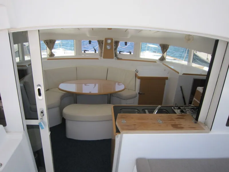 Salon of ThunderCat, a Lagoon 380 catamaran at Lavreotiki Municipal Unit, Greece