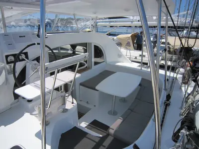 Cockpit of ThunderCat, a Lagoon 380 catamaran at Lavreotiki Municipal Unit, Greece