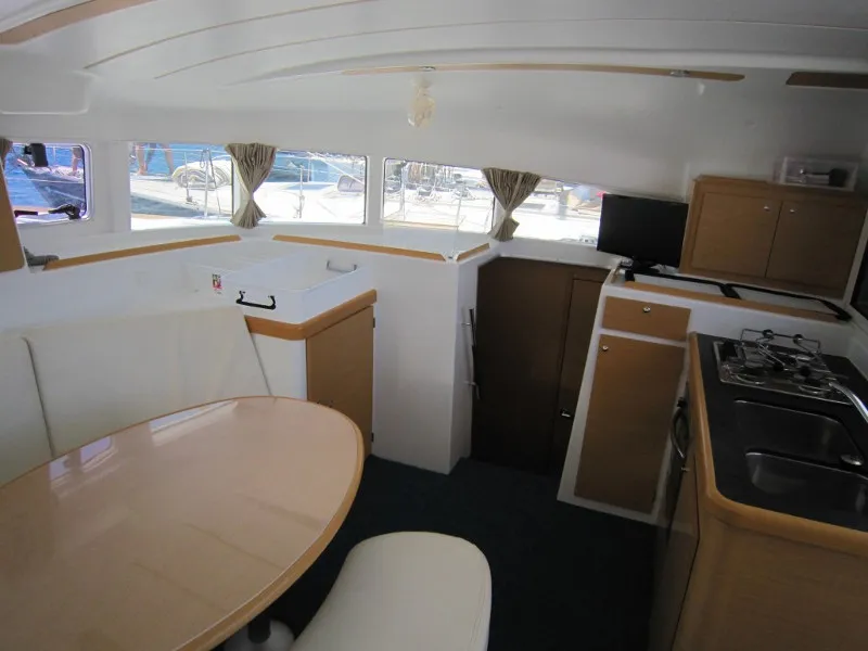 Salon of ThunderCat, a Lagoon 380 catamaran at Lavreotiki Municipal Unit, Greece