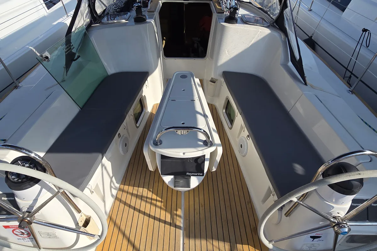 Deck of Nereja, a Jeanneau Sun Odyssey 42i sailboat at Grad Biograd na Moru, Croatia