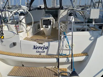 Cockpit of Nereja, a Jeanneau Sun Odyssey 42i sailboat at Grad Biograd na Moru, Croatia