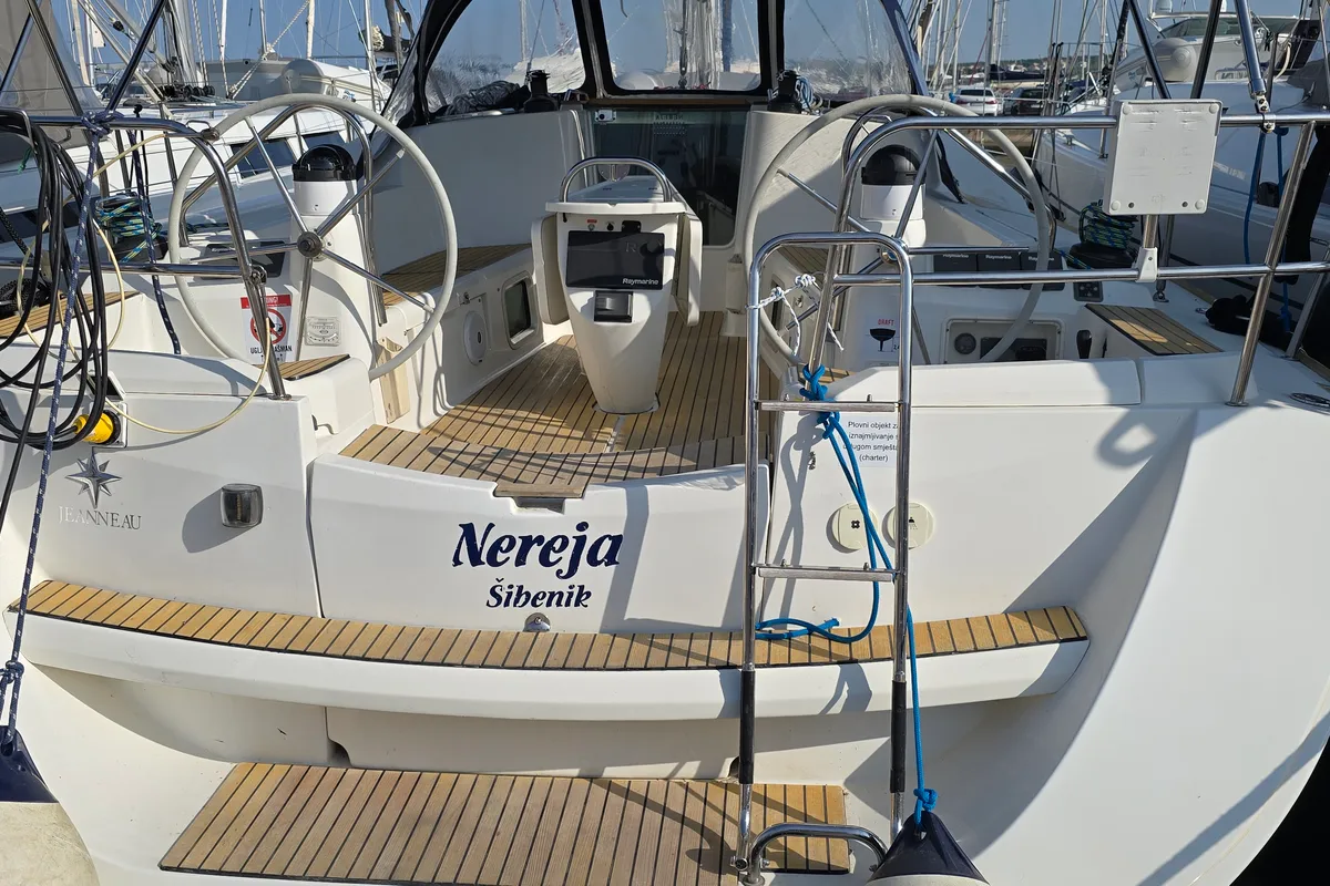 Cockpit of Nereja, a Jeanneau Sun Odyssey 42i sailboat at Grad Biograd na Moru, Croatia