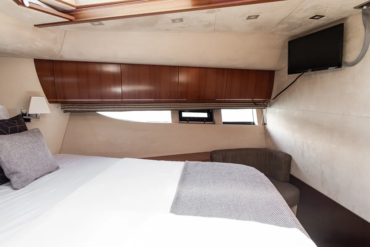 Cabin on Le Chiffre, a Galeon 640 Fly motor yacht at Grad Šibenik, Croatia