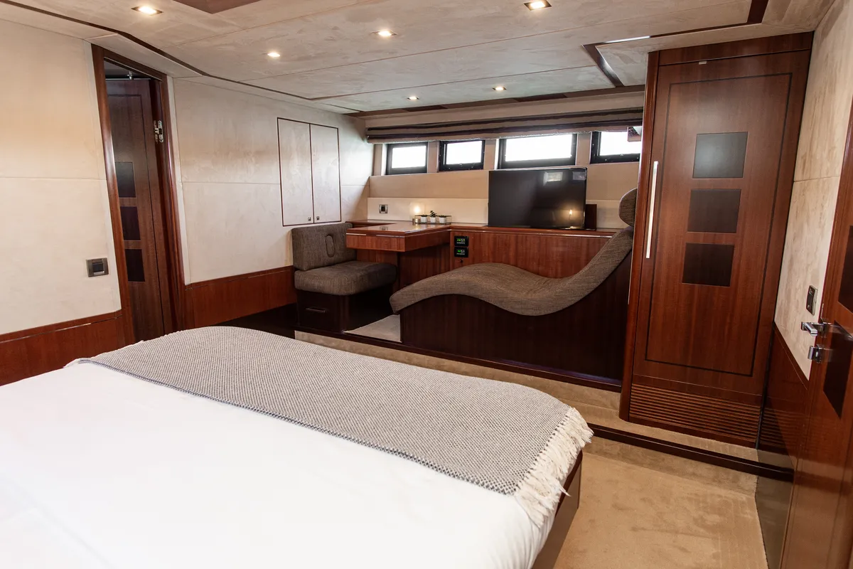 Cabin on Le Chiffre, a Galeon 640 Fly motor yacht at Grad Šibenik, Croatia