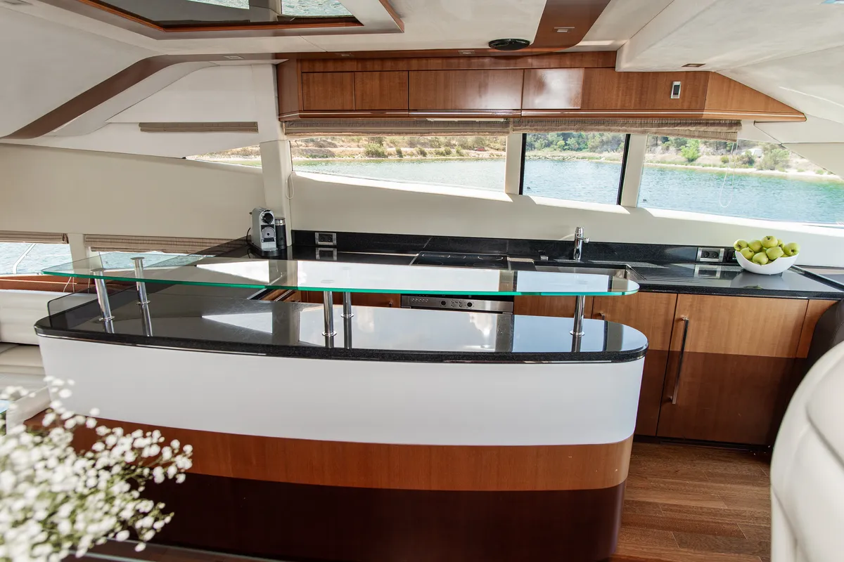 Galley of Le Chiffre, a Galeon 640 Fly motor yacht at Grad Šibenik, Croatia