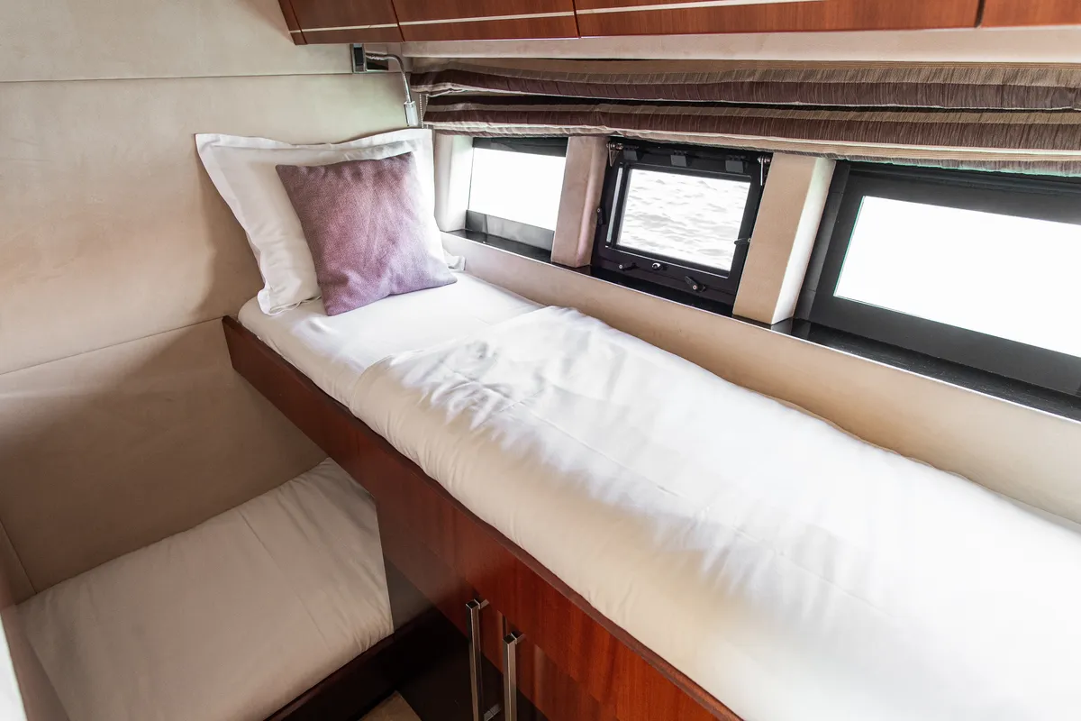 Cabin on Le Chiffre, a Galeon 640 Fly motor yacht at Grad Šibenik, Croatia
