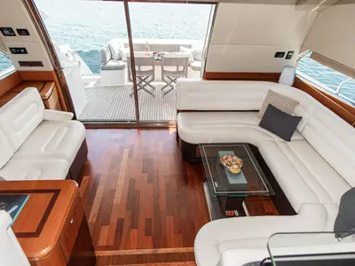 Salon of Le Chiffre, a Galeon 640 Fly motor yacht at Grad Šibenik, Croatia
