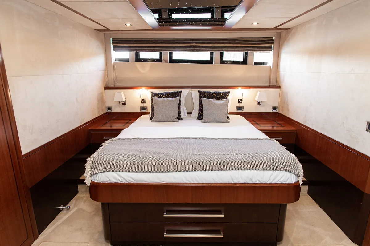 Cabin on Le Chiffre, a Galeon 640 Fly motor yacht at Grad Šibenik, Croatia