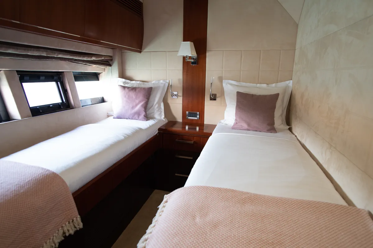 Cabin on Le Chiffre, a Galeon 640 Fly motor yacht at Grad Šibenik, Croatia